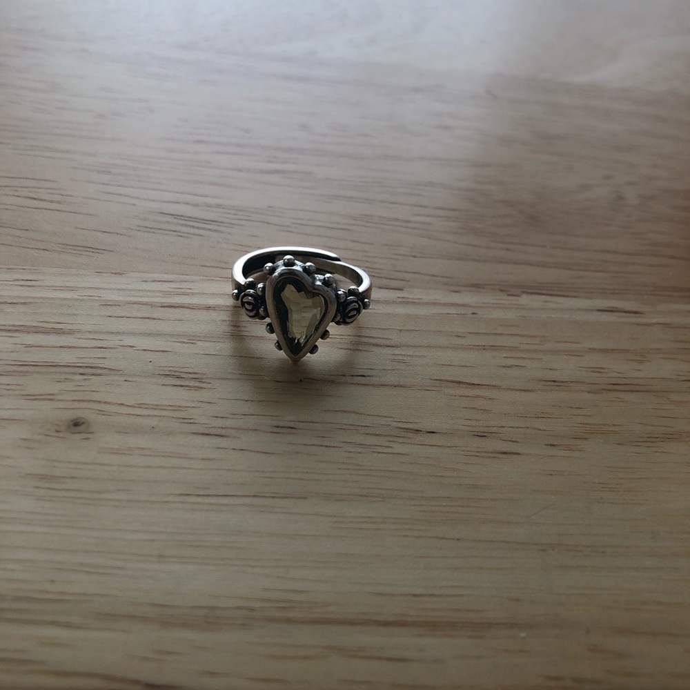 Vintage Sterling Silver Heart Adjustable Ring with Green Stone